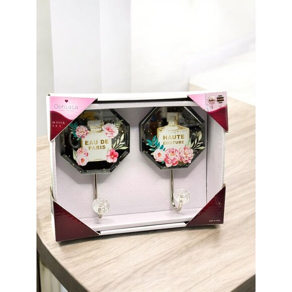 Ooh La La Home Decor Floral Glass Mirror Wall Hook Set - Picture 4 of 6